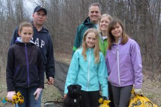 The Beckel, Mallard, and Bradley families of Kingston and Sydenham make a special trip to Verona to assist with the K&P Trail clean up event